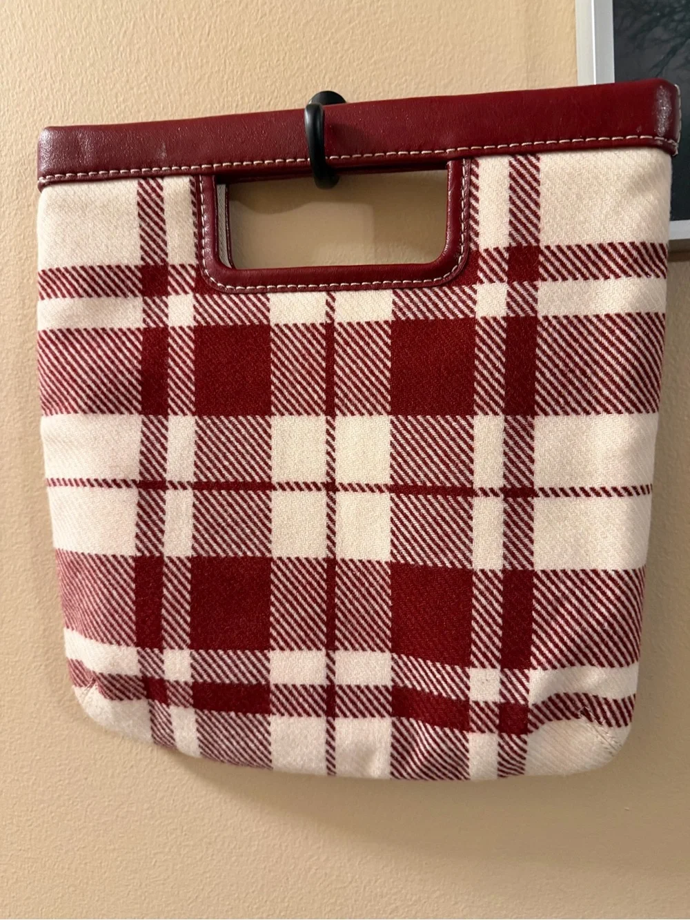 Banana Republic Plaid Red and Cream Handbag with Cutout Handle